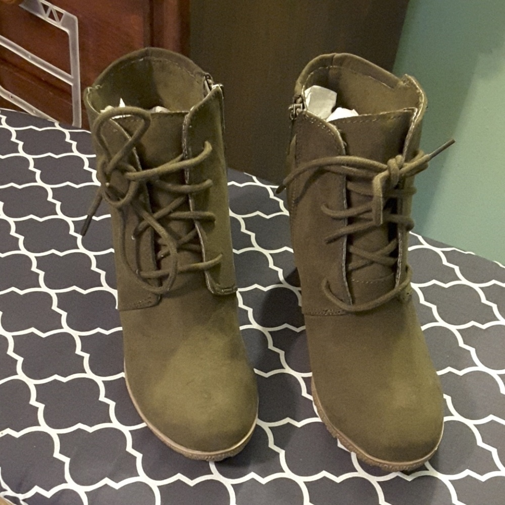 Green wedge booties